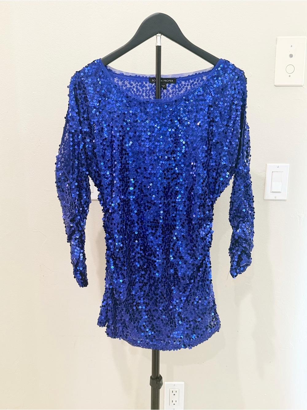 NWT Boston Proper Royal Blue Sequin Long Sleeve Top Disco 80s Inspired Going Out